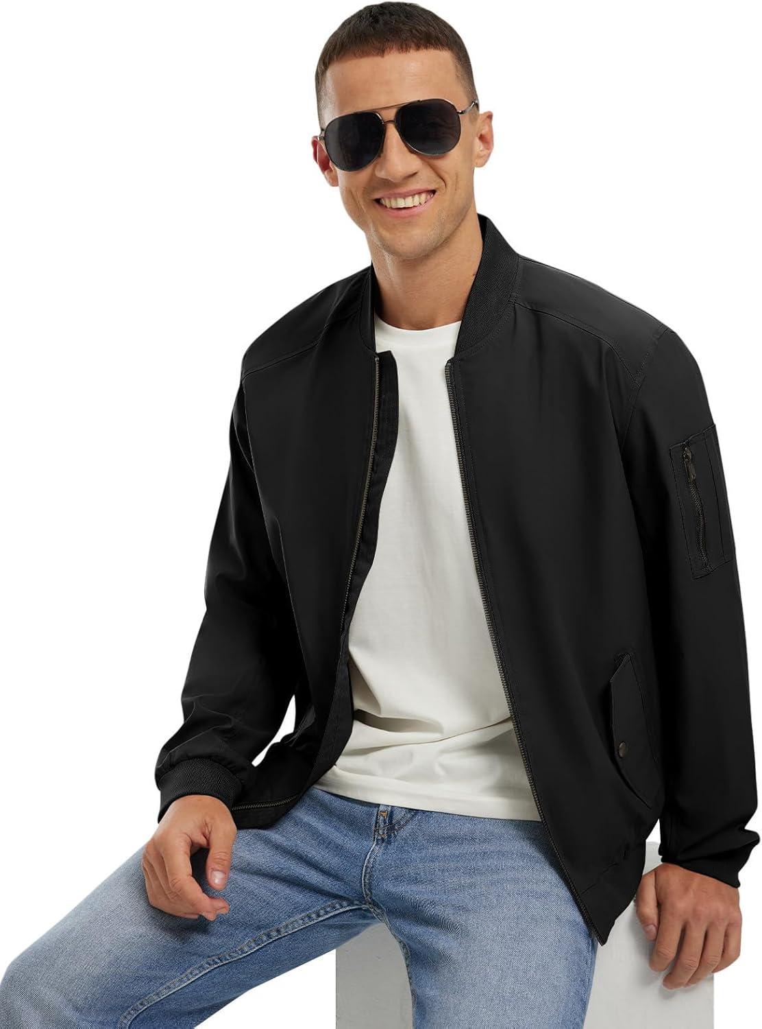 imageTBMPOY Mens Lightweight Bomber Jackets Light Track Jackets Casual Summer Windbreaker Outdoor Golf Fashion Coat for MenA2blackorange
