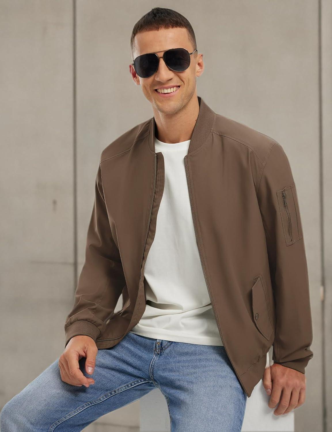 imageTBMPOY Mens Lightweight Bomber Jackets Light Track Jackets Casual Summer Windbreaker Outdoor Golf Fashion Coat for MenA2dark Coffee