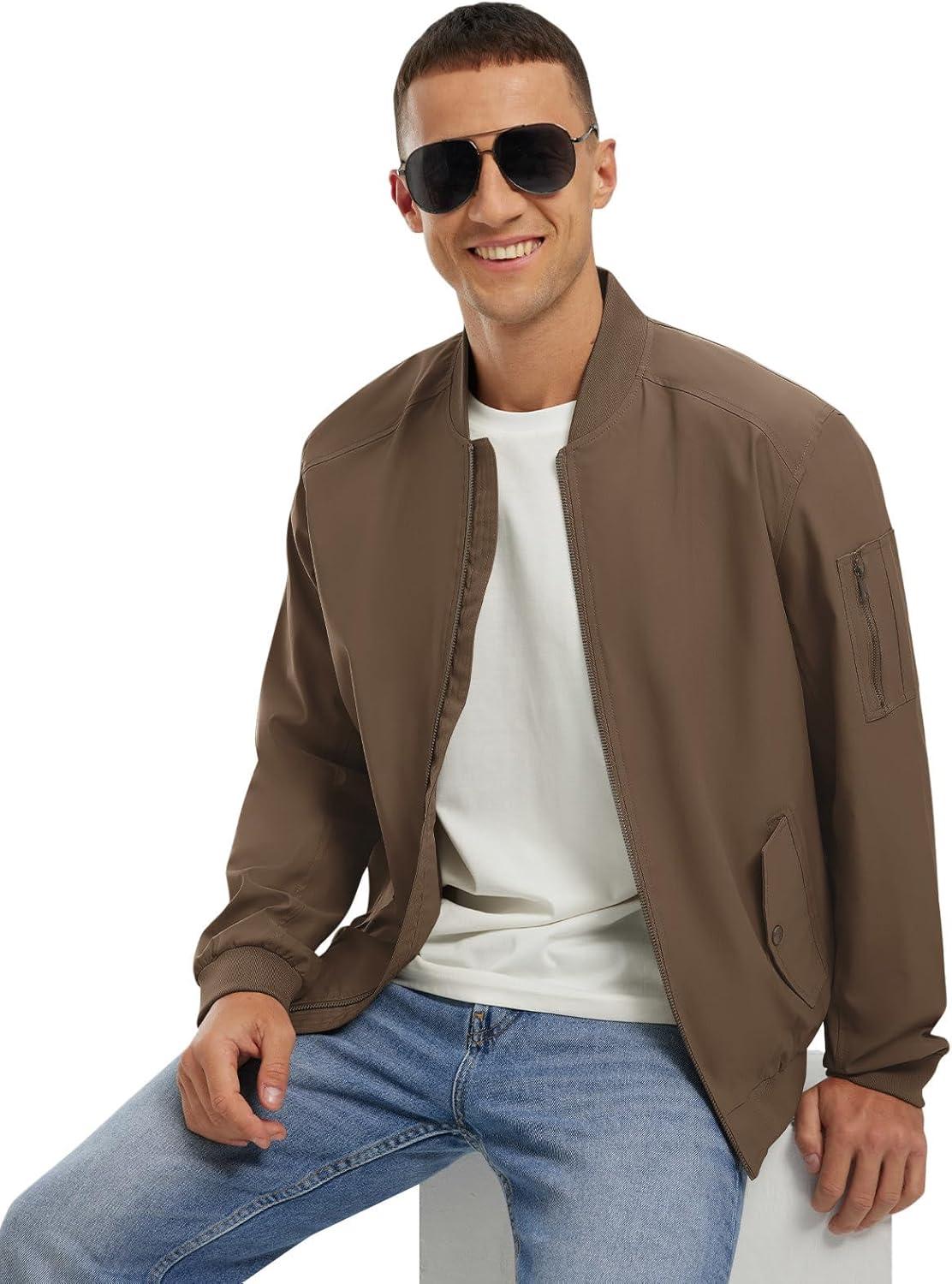 imageTBMPOY Mens Lightweight Bomber Jackets Light Track Jackets Casual Summer Windbreaker Outdoor Golf Fashion Coat for MenA2dark Coffee