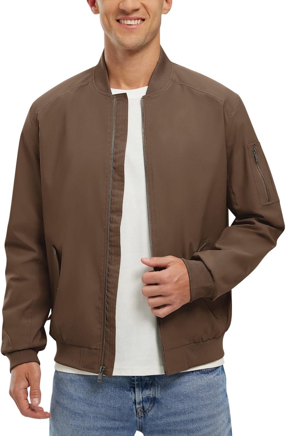 imageTBMPOY Mens Lightweight Bomber Jackets Light Track Jackets Casual Summer Windbreaker Outdoor Golf Fashion Coat for MenA2dark Coffee