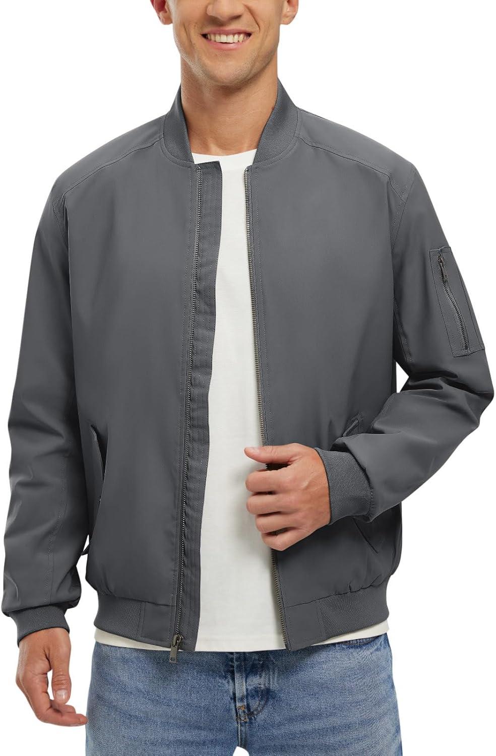 imageTBMPOY Mens Lightweight Bomber Jackets Light Track Jackets Casual Summer Windbreaker Outdoor Golf Fashion Coat for MenA2dark Grey
