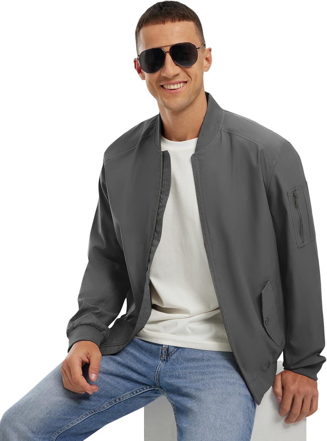 imageTBMPOY Mens Lightweight Bomber Jackets Light Track Jackets Casual Summer Windbreaker Outdoor Golf Fashion Coat for MenA2dark Grey