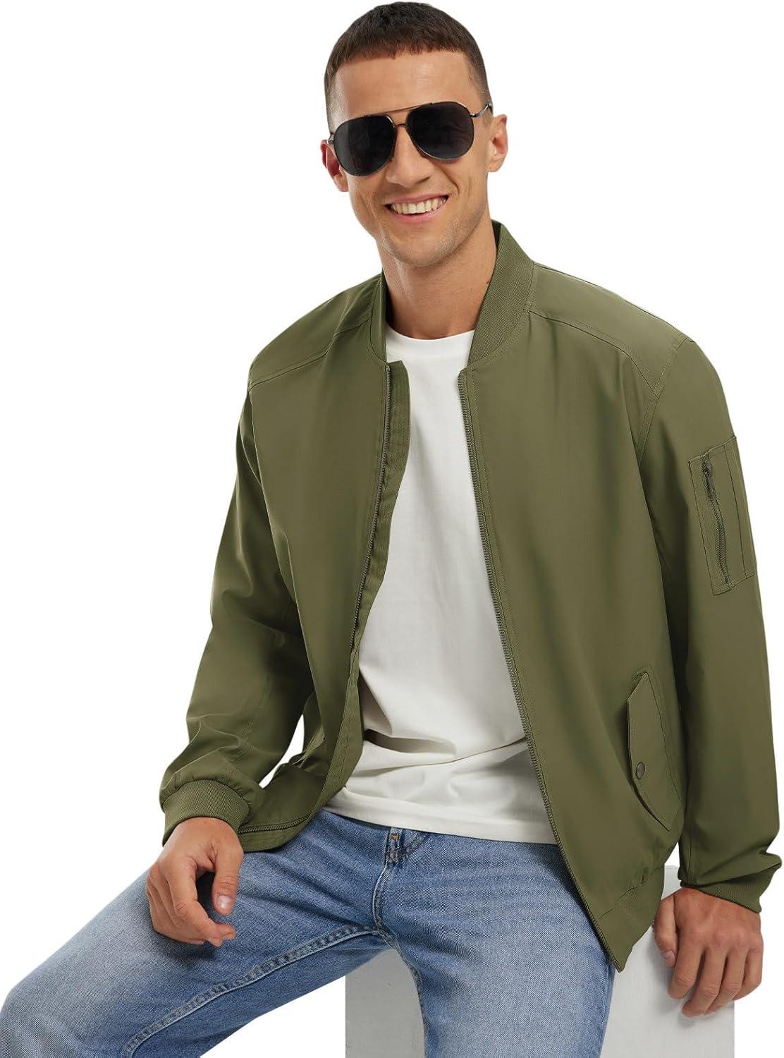 imageTBMPOY Mens Lightweight Bomber Jackets Light Track Jackets Casual Summer Windbreaker Outdoor Golf Fashion Coat for MenA2green