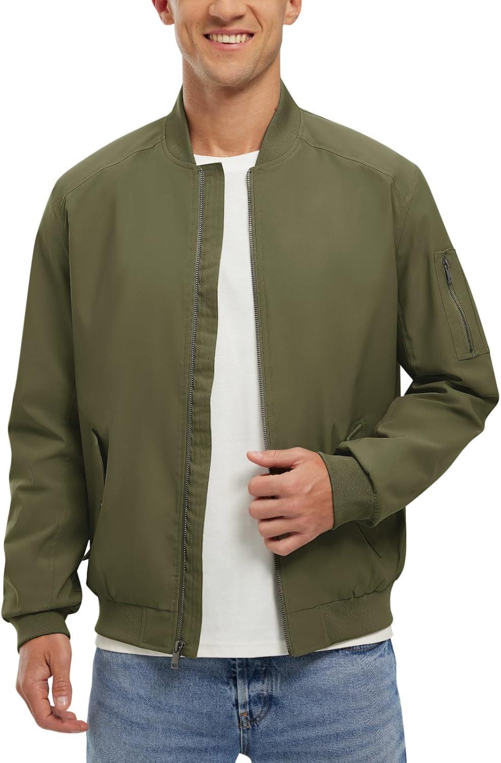imageTBMPOY Mens Lightweight Bomber Jackets Light Track Jackets Casual Summer Windbreaker Outdoor Golf Fashion Coat for MenA2green