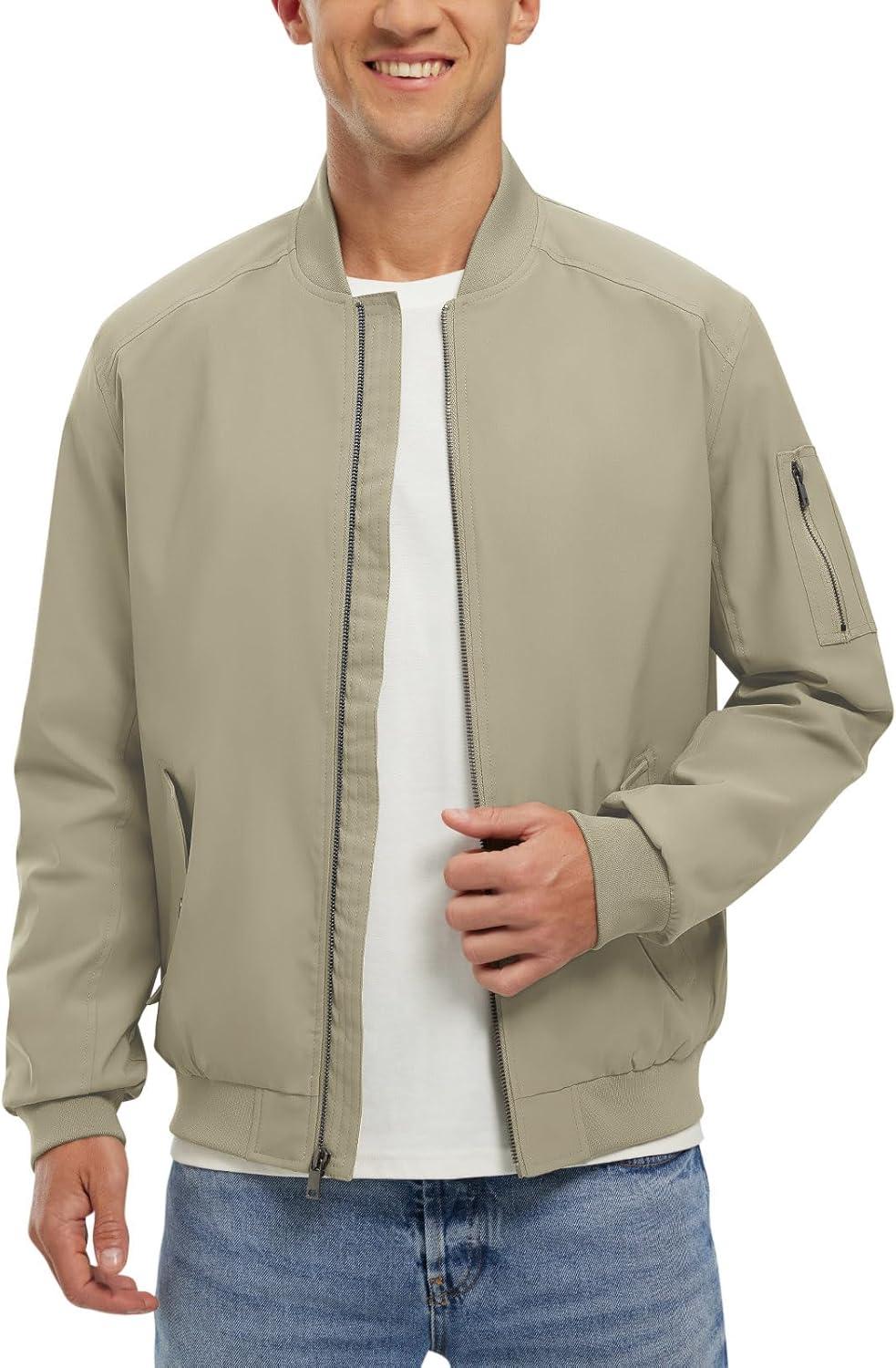 imageTBMPOY Mens Lightweight Bomber Jackets Light Track Jackets Casual Summer Windbreaker Outdoor Golf Fashion Coat for MenA2khaki