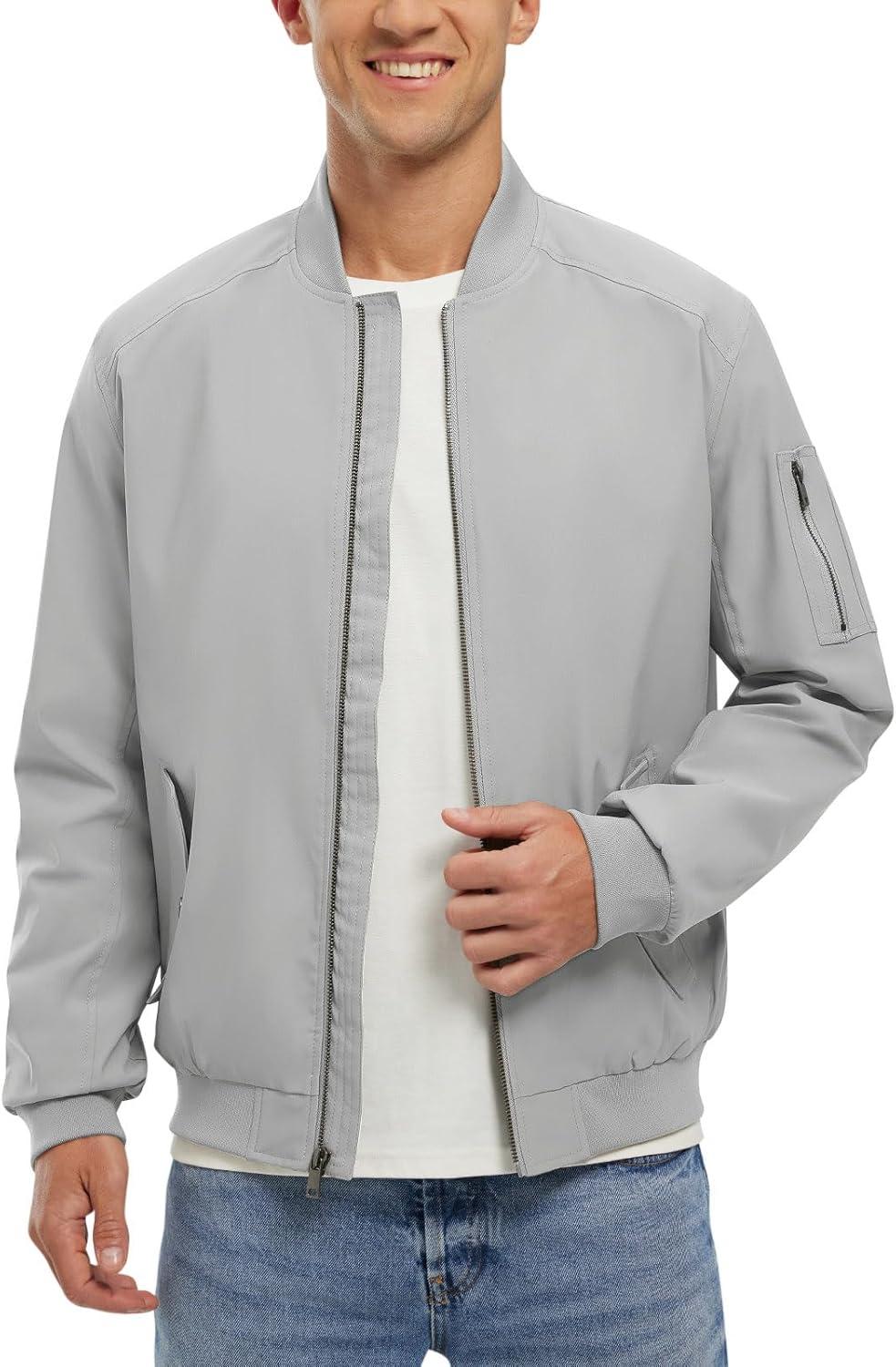 imageTBMPOY Mens Lightweight Bomber Jackets Light Track Jackets Casual Summer Windbreaker Outdoor Golf Fashion Coat for MenA2light Grey