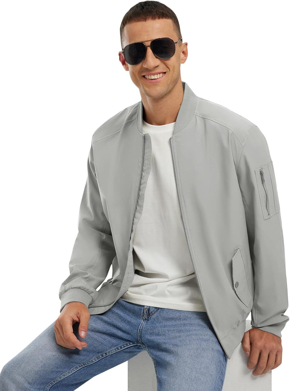 imageTBMPOY Mens Lightweight Bomber Jackets Light Track Jackets Casual Summer Windbreaker Outdoor Golf Fashion Coat for MenA2light Grey