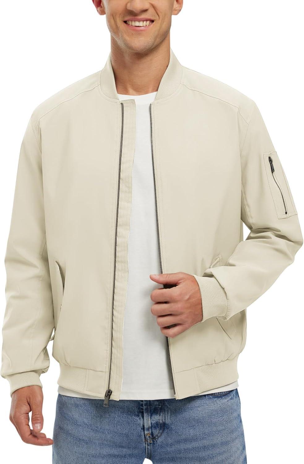 imageTBMPOY Mens Lightweight Bomber Jackets Light Track Jackets Casual Summer Windbreaker Outdoor Golf Fashion Coat for MenA2light Khaki