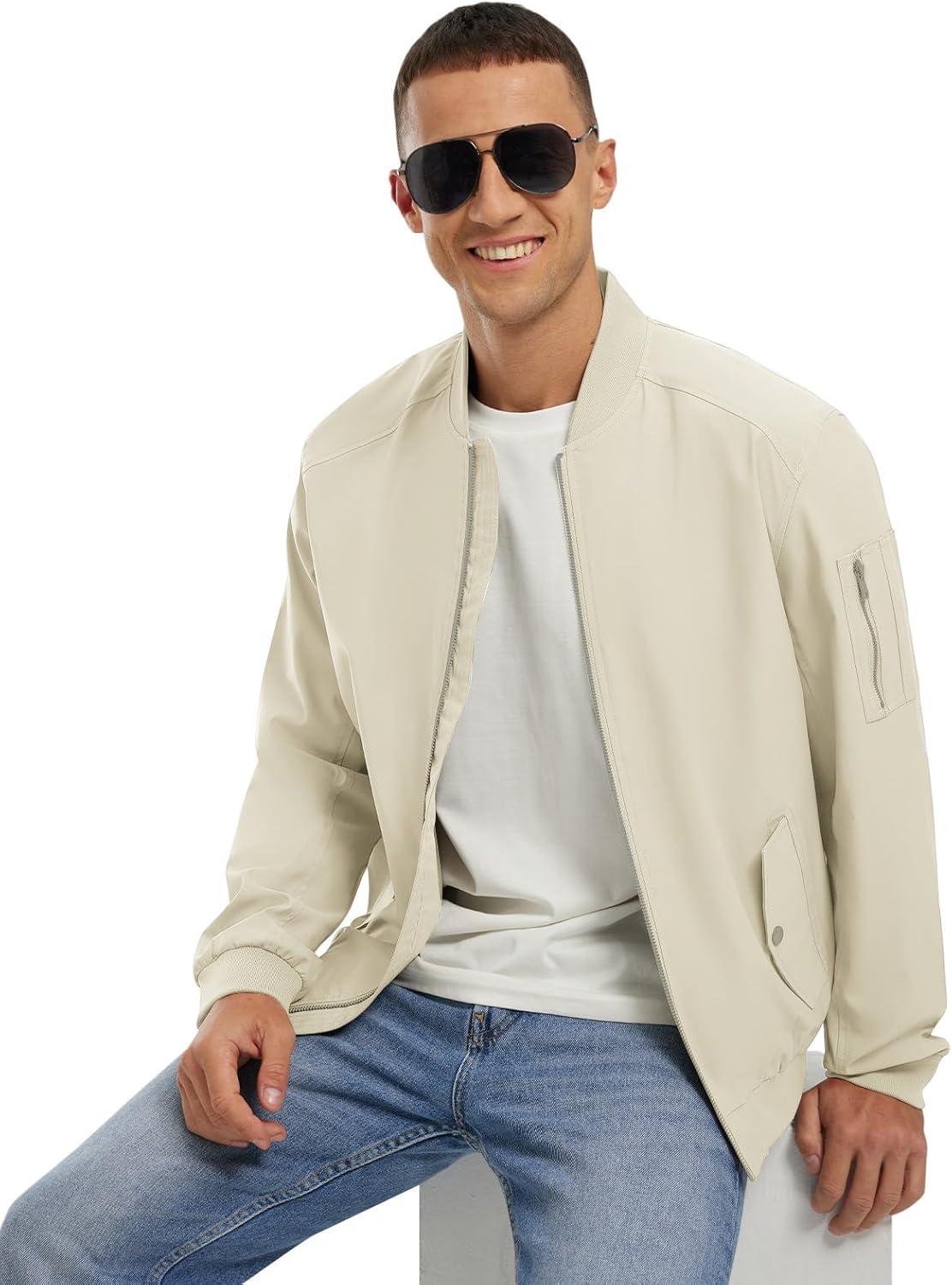 imageTBMPOY Mens Lightweight Bomber Jackets Light Track Jackets Casual Summer Windbreaker Outdoor Golf Fashion Coat for MenA2light Khaki