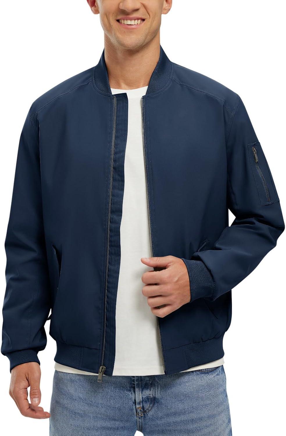 imageTBMPOY Mens Lightweight Bomber Jackets Light Track Jackets Casual Summer Windbreaker Outdoor Golf Fashion Coat for MenA2navy