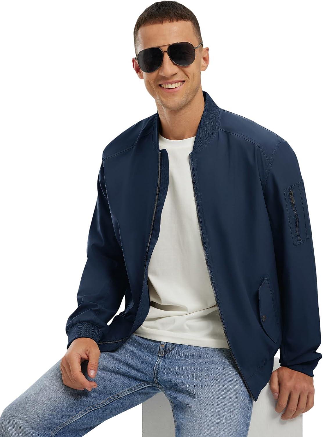 imageTBMPOY Mens Lightweight Bomber Jackets Light Track Jackets Casual Summer Windbreaker Outdoor Golf Fashion Coat for MenA2navy