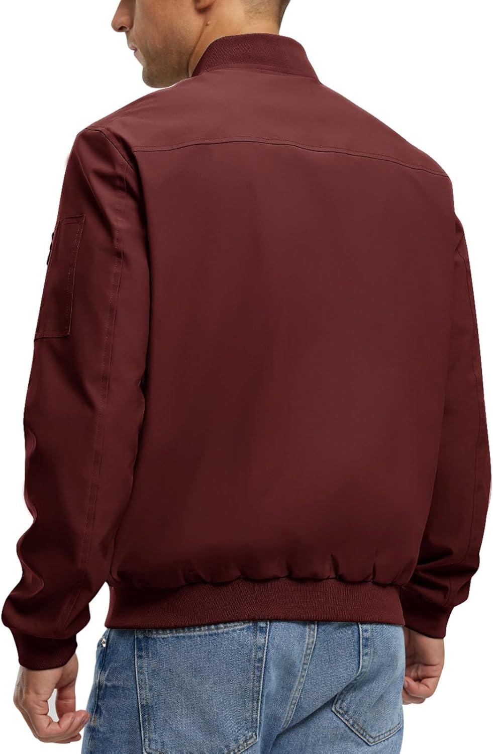 imageTBMPOY Mens Lightweight Bomber Jackets Light Track Jackets Casual Summer Windbreaker Outdoor Golf Fashion Coat for MenA2wine Red