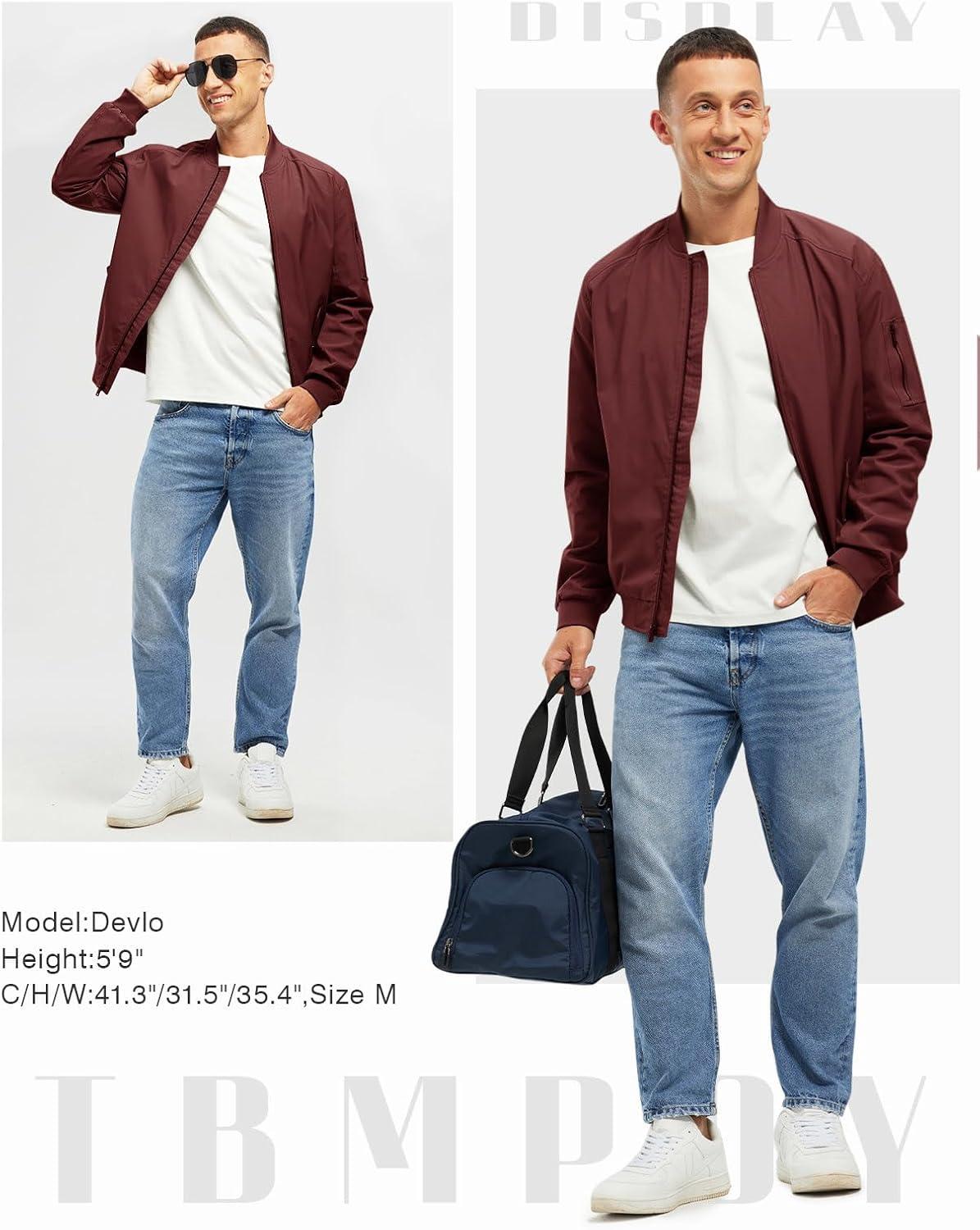 imageTBMPOY Mens Lightweight Bomber Jackets Light Track Jackets Casual Summer Windbreaker Outdoor Golf Fashion Coat for MenA2wine Red