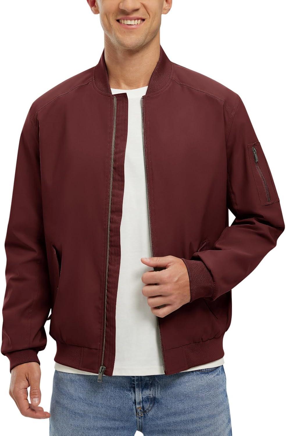 imageTBMPOY Mens Lightweight Bomber Jackets Light Track Jackets Casual Summer Windbreaker Outdoor Golf Fashion Coat for MenA2wine Red