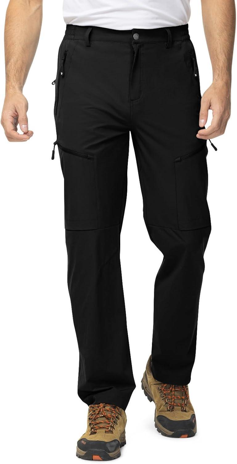 imageTBMPOY Mens Lightweight Hiking Travel Pants 5 Zip Pockets Stretch Quick Dry Work Pant Cargo Outdoor Camping FishingBlack