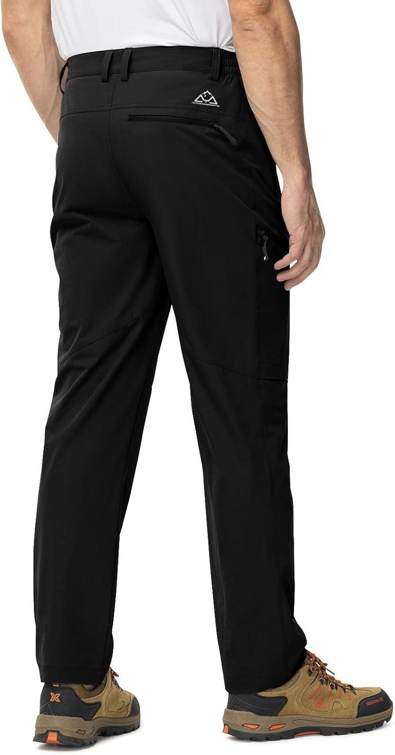 imageTBMPOY Mens Lightweight Hiking Travel Pants 5 Zip Pockets Stretch Quick Dry Work Pant Cargo Outdoor Camping FishingBlack