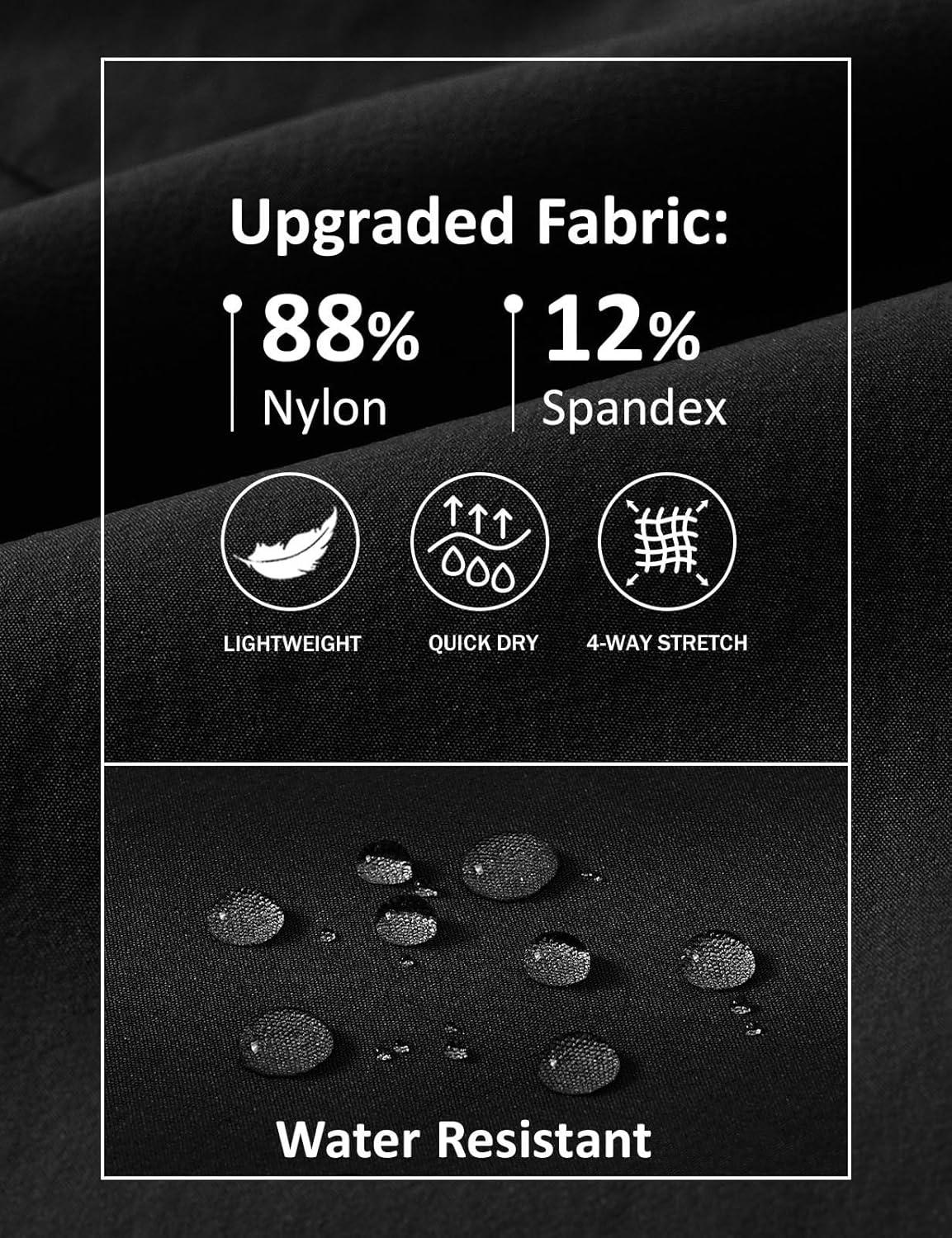 imageTBMPOY Mens Lightweight Hiking Travel Pants 5 Zip Pockets Stretch Quick Dry Work Pant Cargo Outdoor Camping FishingBlack