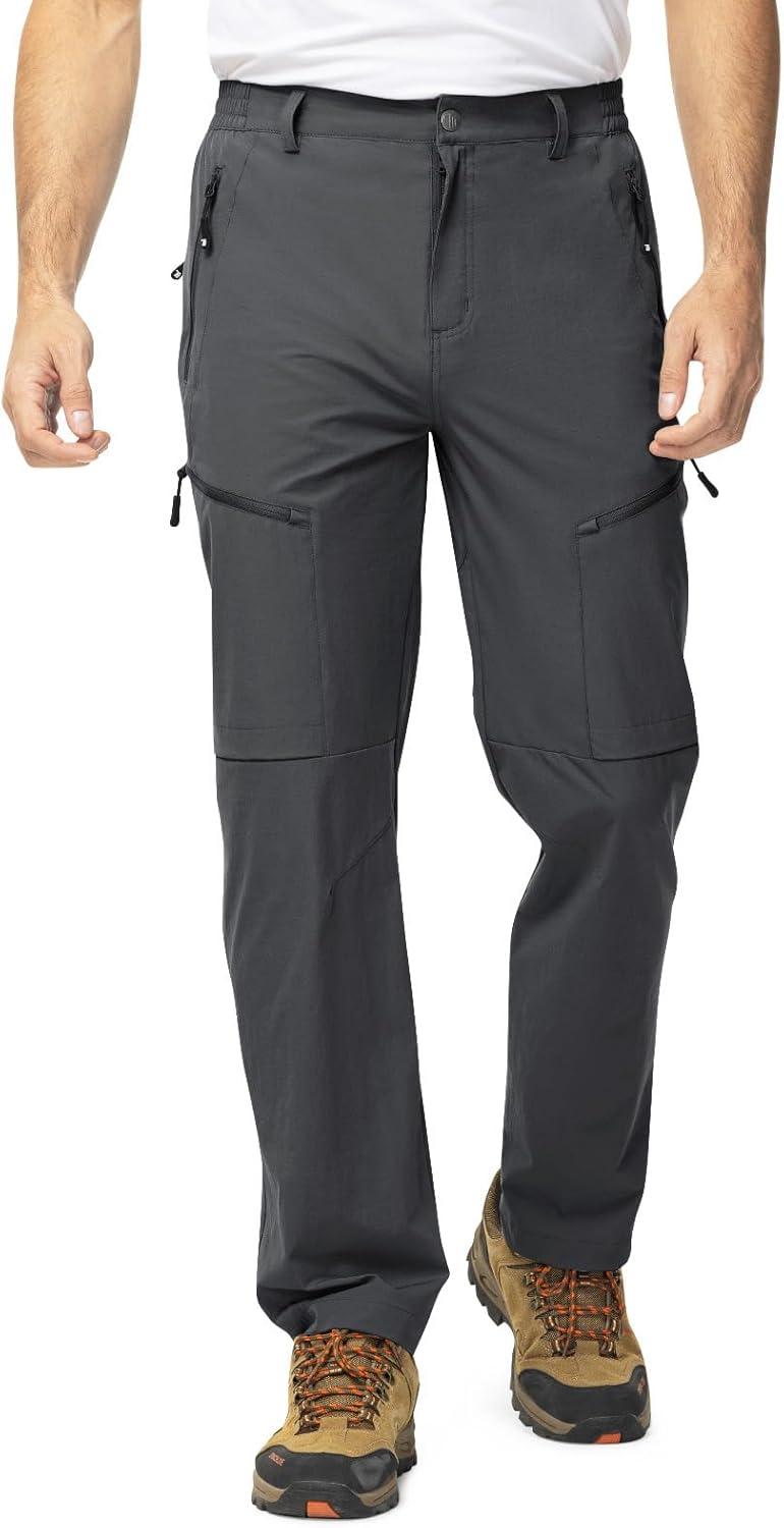 imageTBMPOY Mens Lightweight Hiking Travel Pants 5 Zip Pockets Stretch Quick Dry Work Pant Cargo Outdoor Camping FishingDark Grey