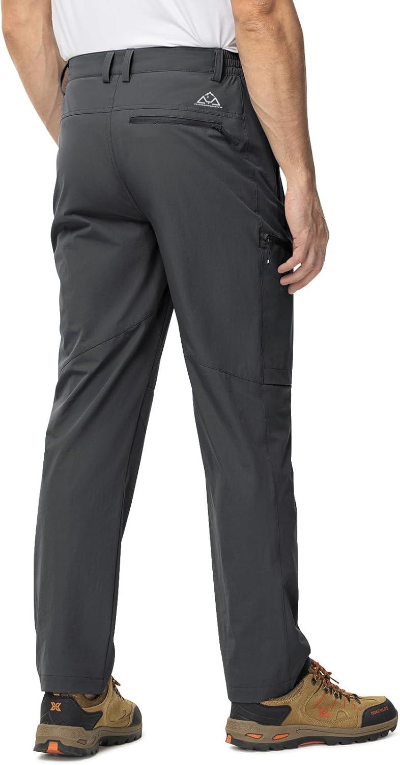 imageTBMPOY Mens Lightweight Hiking Travel Pants 5 Zip Pockets Stretch Quick Dry Work Pant Cargo Outdoor Camping FishingDark Grey