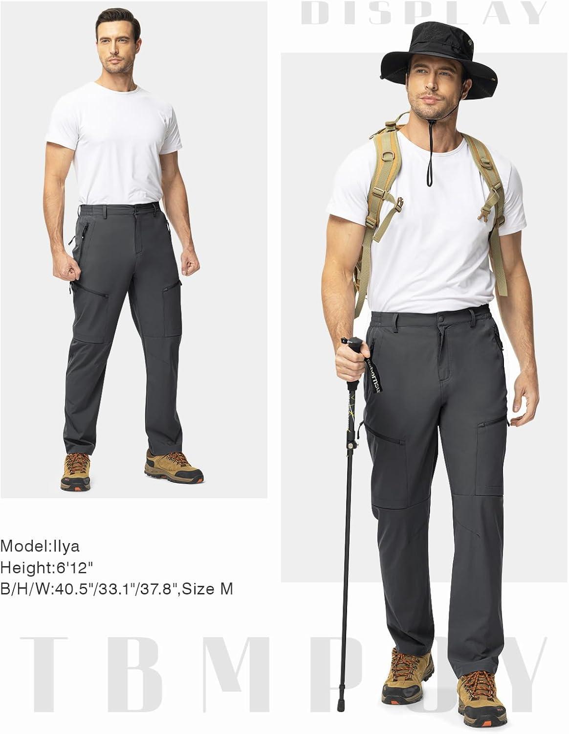imageTBMPOY Mens Lightweight Hiking Travel Pants 5 Zip Pockets Stretch Quick Dry Work Pant Cargo Outdoor Camping FishingDark Grey