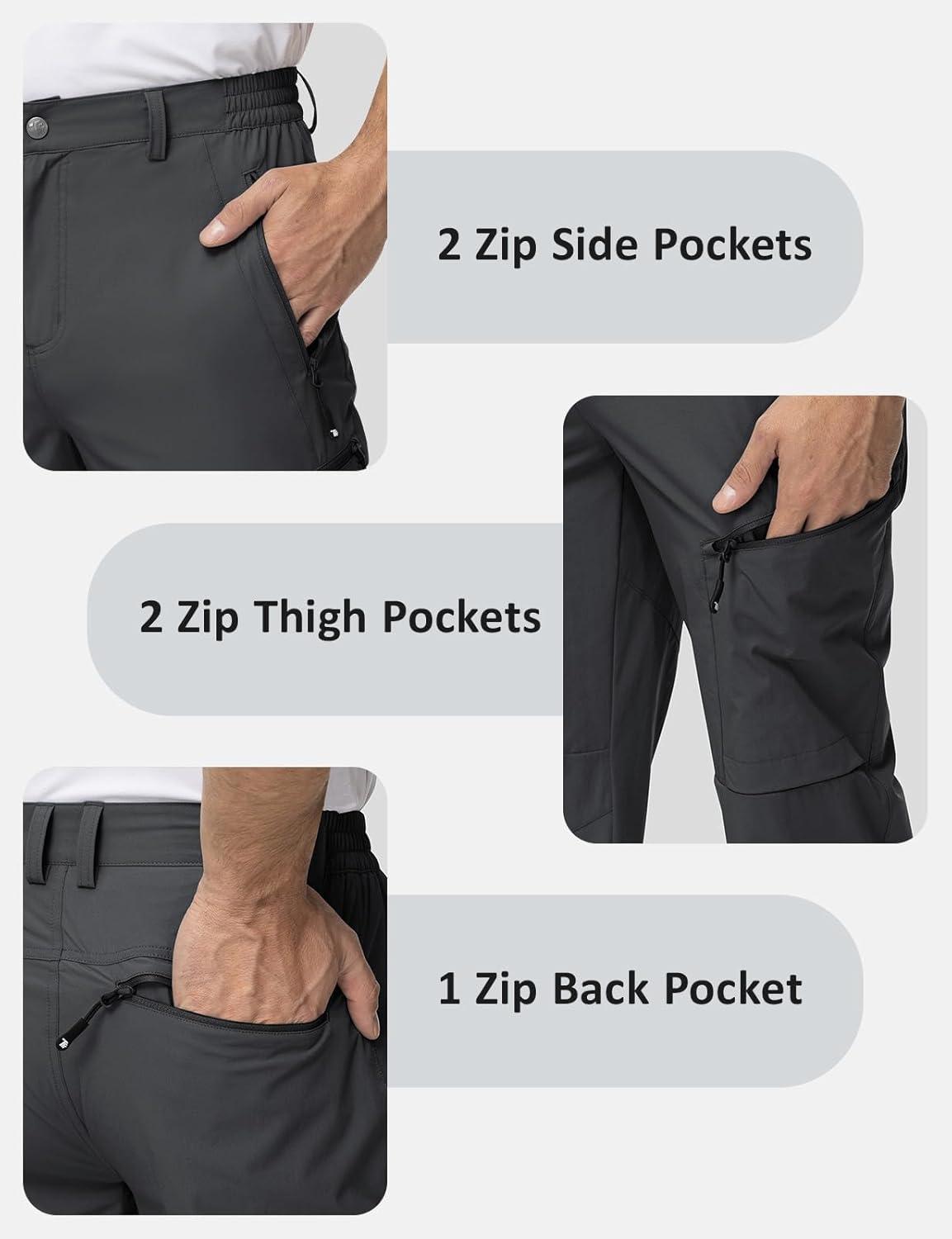 imageTBMPOY Mens Lightweight Hiking Travel Pants 5 Zip Pockets Stretch Quick Dry Work Pant Cargo Outdoor Camping FishingDark Grey