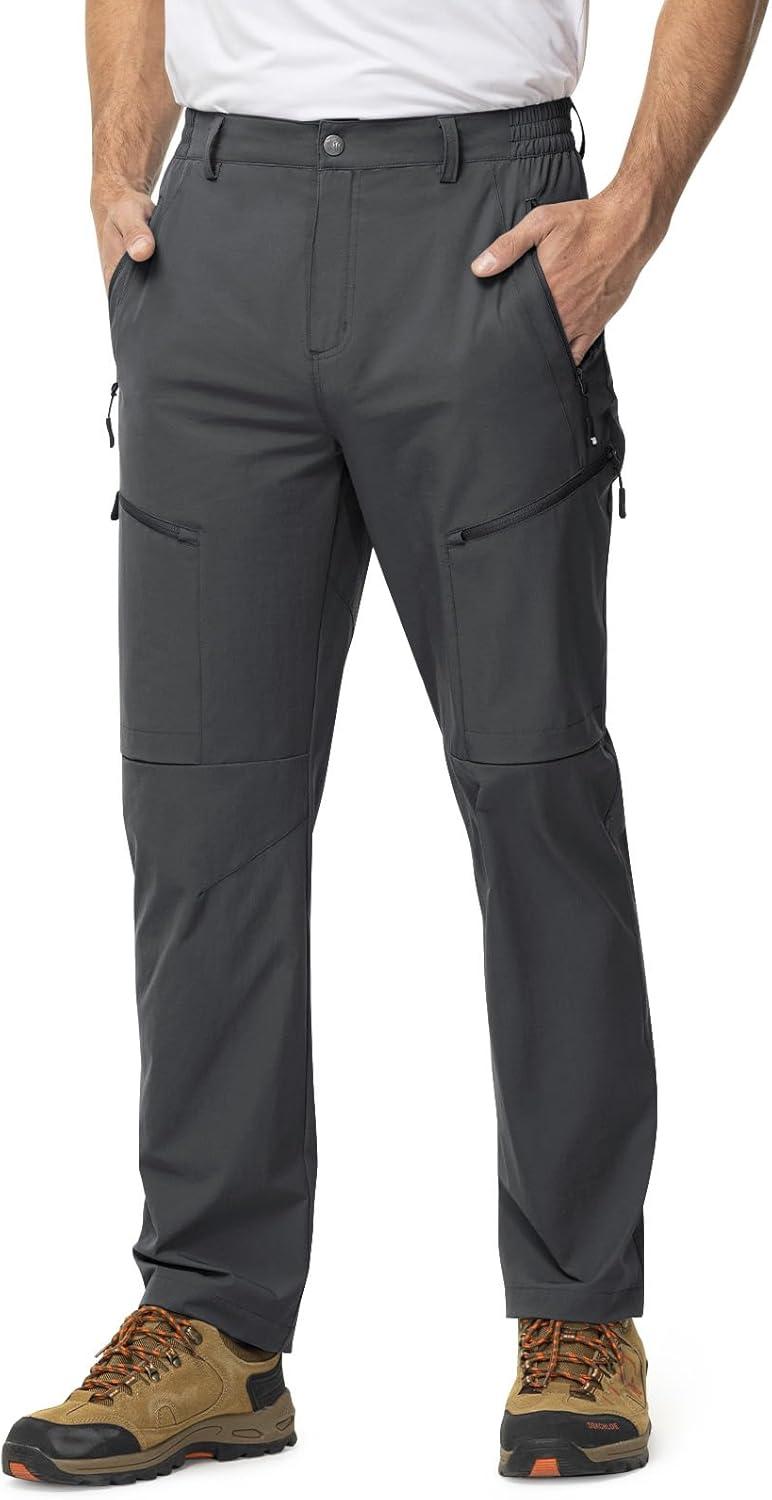 imageTBMPOY Mens Lightweight Hiking Travel Pants 5 Zip Pockets Stretch Quick Dry Work Pant Cargo Outdoor Camping FishingDark Grey