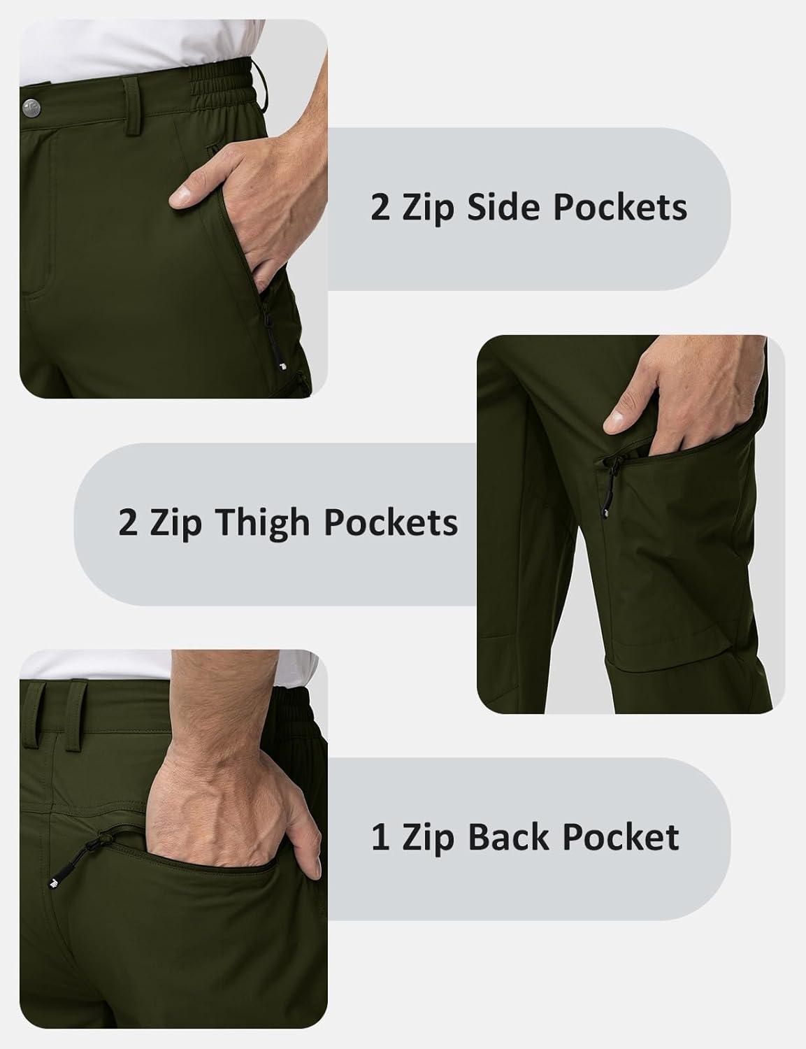 imageTBMPOY Mens Lightweight Hiking Travel Pants 5 Zip Pockets Stretch Quick Dry Work Pant Cargo Outdoor Camping FishingGreen