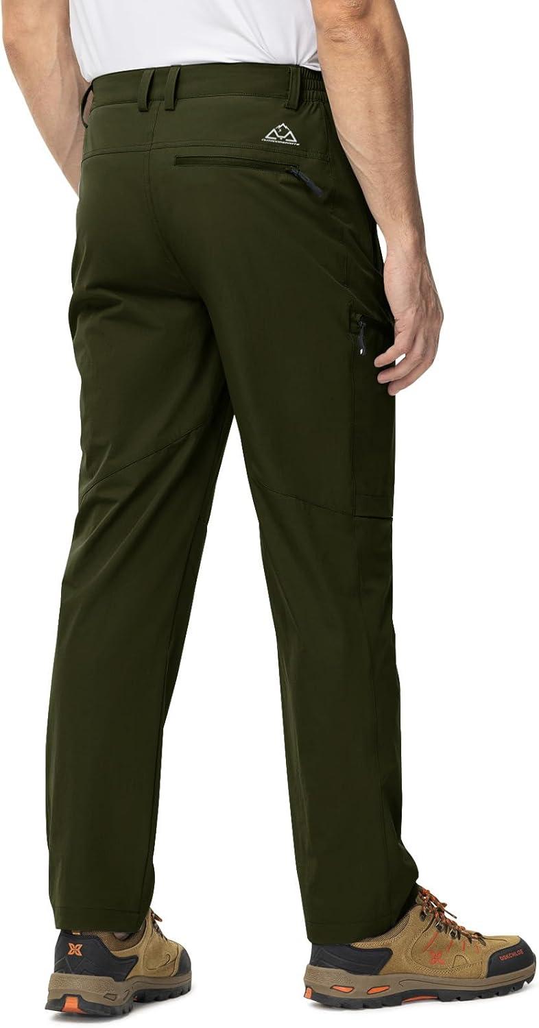imageTBMPOY Mens Lightweight Hiking Travel Pants 5 Zip Pockets Stretch Quick Dry Work Pant Cargo Outdoor Camping FishingGreen
