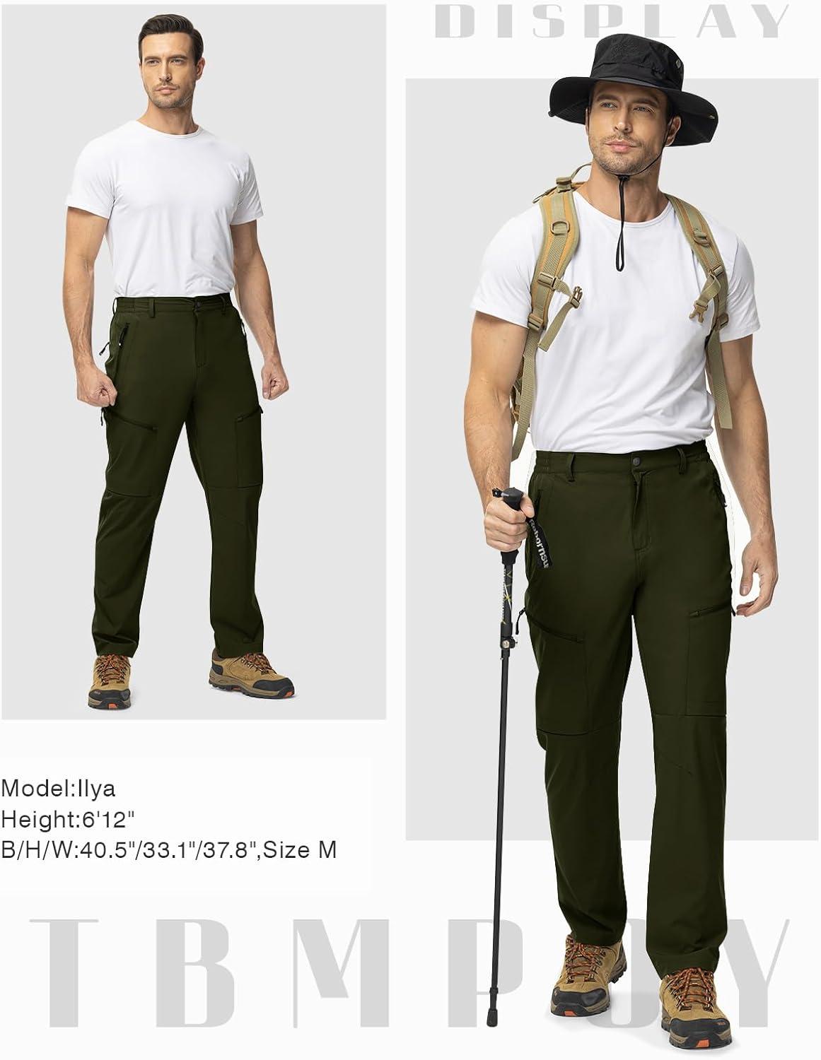 imageTBMPOY Mens Lightweight Hiking Travel Pants 5 Zip Pockets Stretch Quick Dry Work Pant Cargo Outdoor Camping FishingGreen