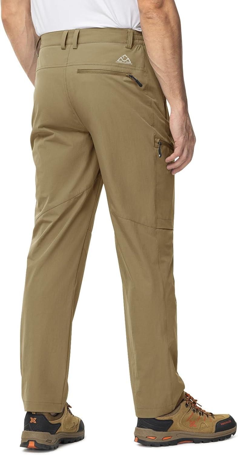 imageTBMPOY Mens Lightweight Hiking Travel Pants 5 Zip Pockets Stretch Quick Dry Work Pant Cargo Outdoor Camping FishingKhaki