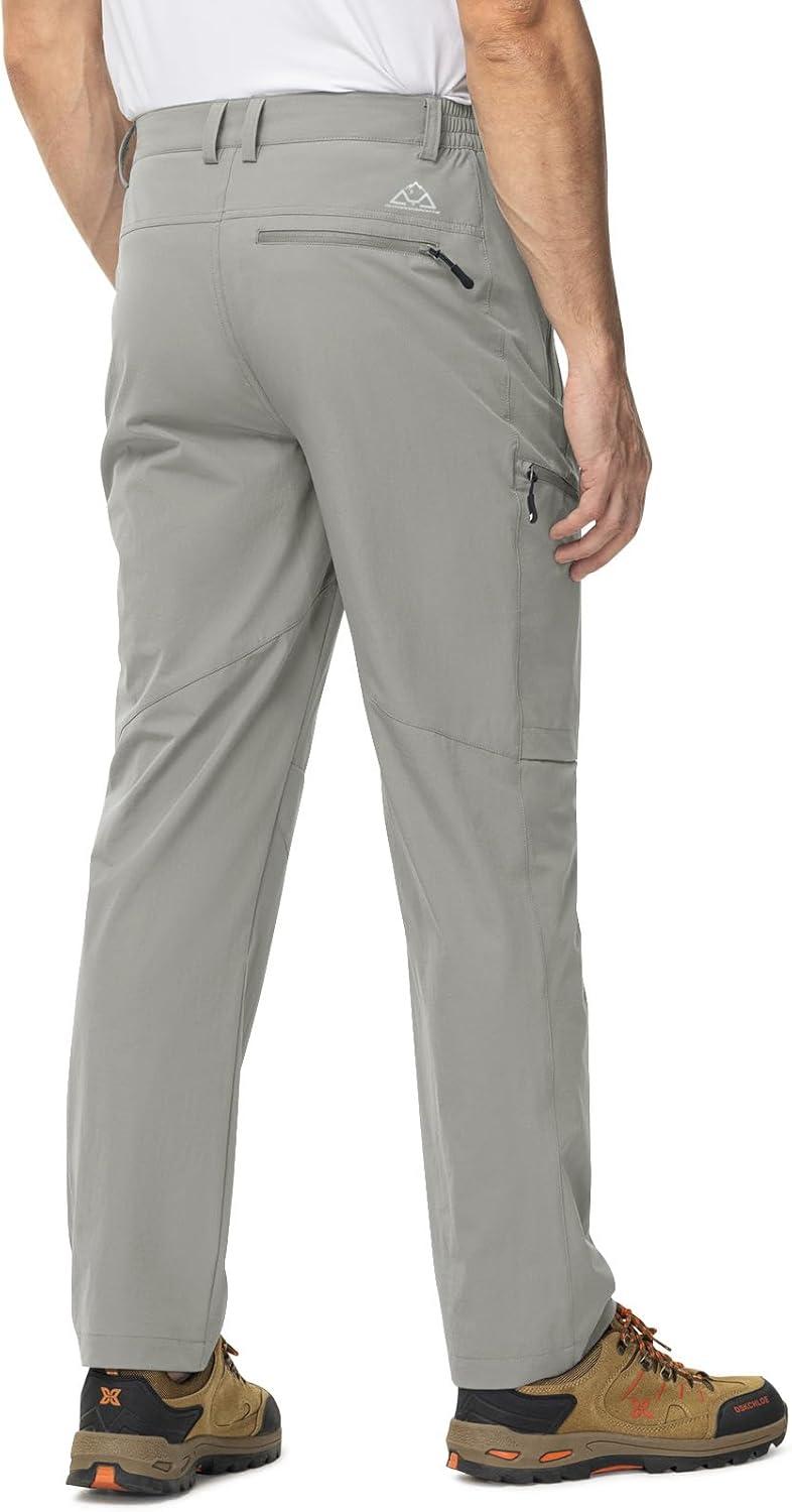 imageTBMPOY Mens Lightweight Hiking Travel Pants 5 Zip Pockets Stretch Quick Dry Work Pant Cargo Outdoor Camping FishingLight Grey