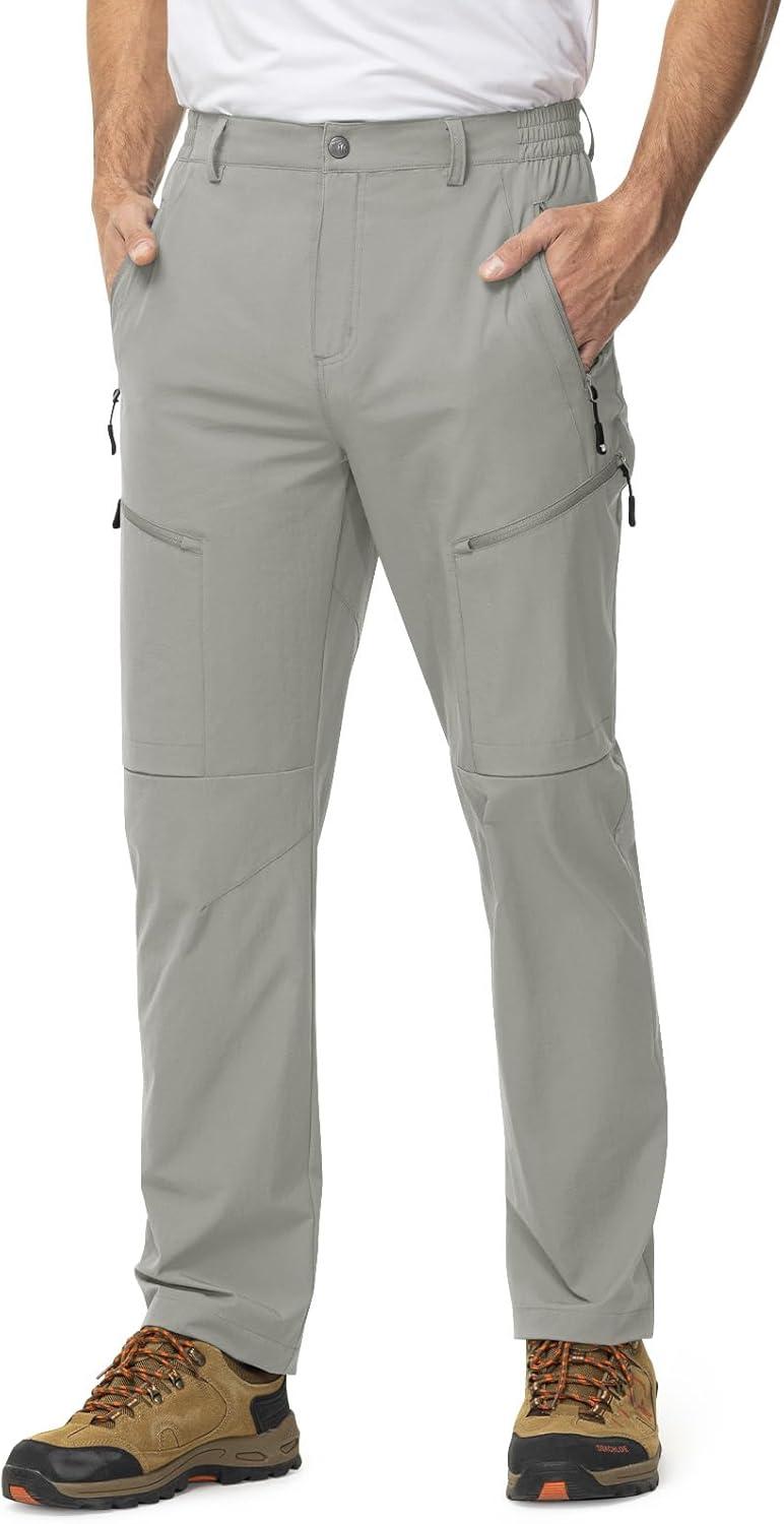 imageTBMPOY Mens Lightweight Hiking Travel Pants 5 Zip Pockets Stretch Quick Dry Work Pant Cargo Outdoor Camping FishingLight Grey