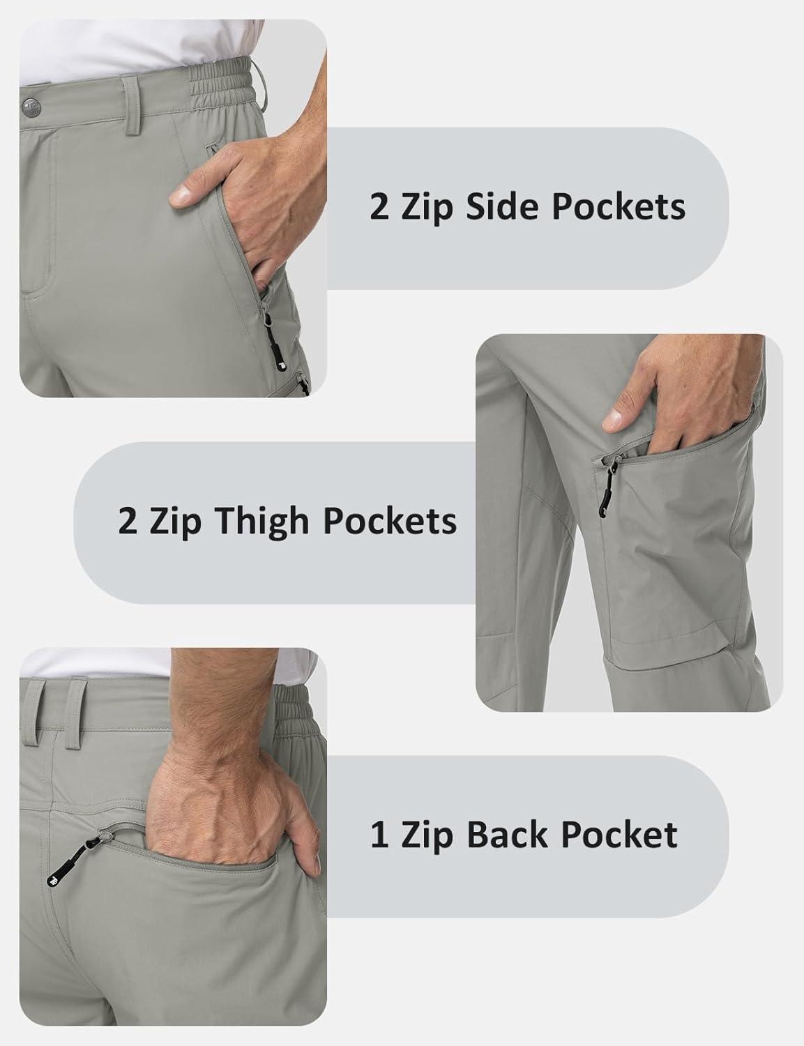 imageTBMPOY Mens Lightweight Hiking Travel Pants 5 Zip Pockets Stretch Quick Dry Work Pant Cargo Outdoor Camping FishingLight Grey