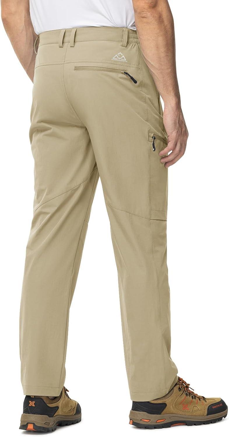 imageTBMPOY Mens Lightweight Hiking Travel Pants 5 Zip Pockets Stretch Quick Dry Work Pant Cargo Outdoor Camping FishingLight Khaki