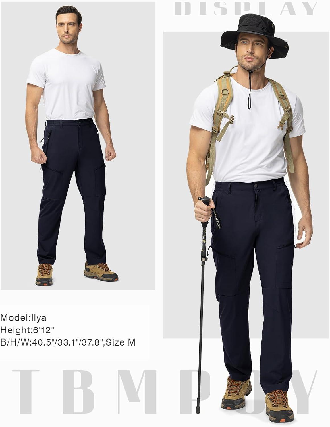 imageTBMPOY Mens Lightweight Hiking Travel Pants 5 Zip Pockets Stretch Quick Dry Work Pant Cargo Outdoor Camping FishingNavy