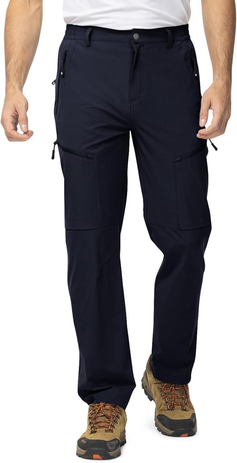 imageTBMPOY Mens Lightweight Hiking Travel Pants 5 Zip Pockets Stretch Quick Dry Work Pant Cargo Outdoor Camping FishingNavy