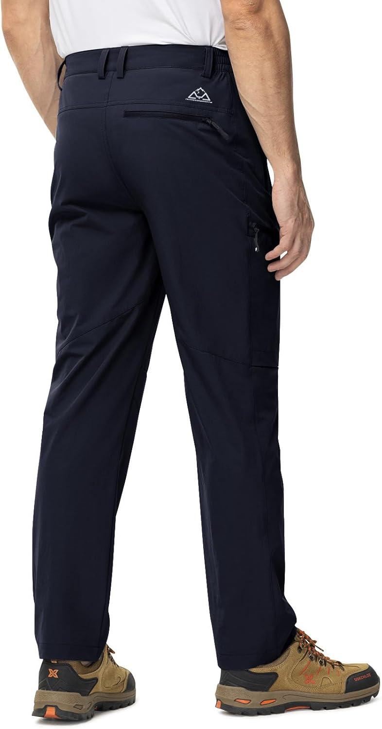 imageTBMPOY Mens Lightweight Hiking Travel Pants 5 Zip Pockets Stretch Quick Dry Work Pant Cargo Outdoor Camping FishingNavy