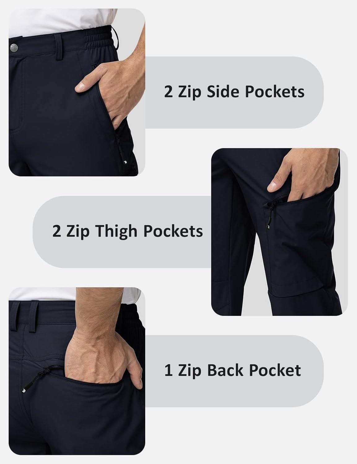 imageTBMPOY Mens Lightweight Hiking Travel Pants 5 Zip Pockets Stretch Quick Dry Work Pant Cargo Outdoor Camping FishingNavy