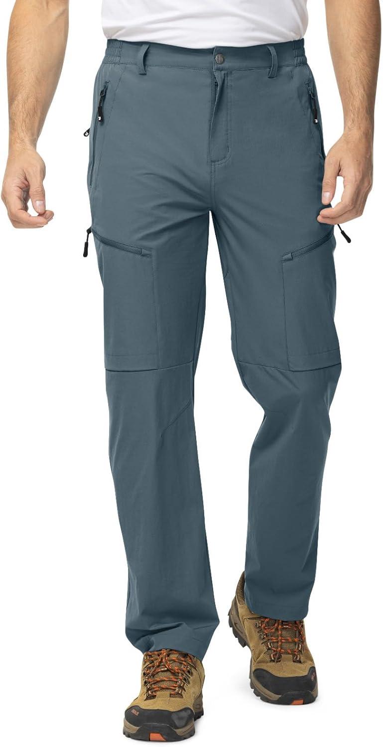 imageTBMPOY Mens Lightweight Hiking Travel Pants 5 Zip Pockets Stretch Quick Dry Work Pant Cargo Outdoor Camping FishingStone Blue