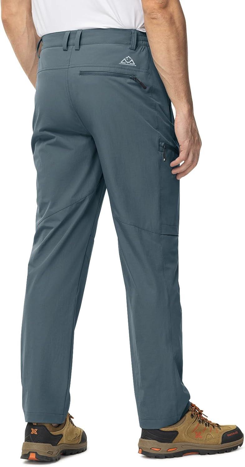 imageTBMPOY Mens Lightweight Hiking Travel Pants 5 Zip Pockets Stretch Quick Dry Work Pant Cargo Outdoor Camping FishingStone Blue
