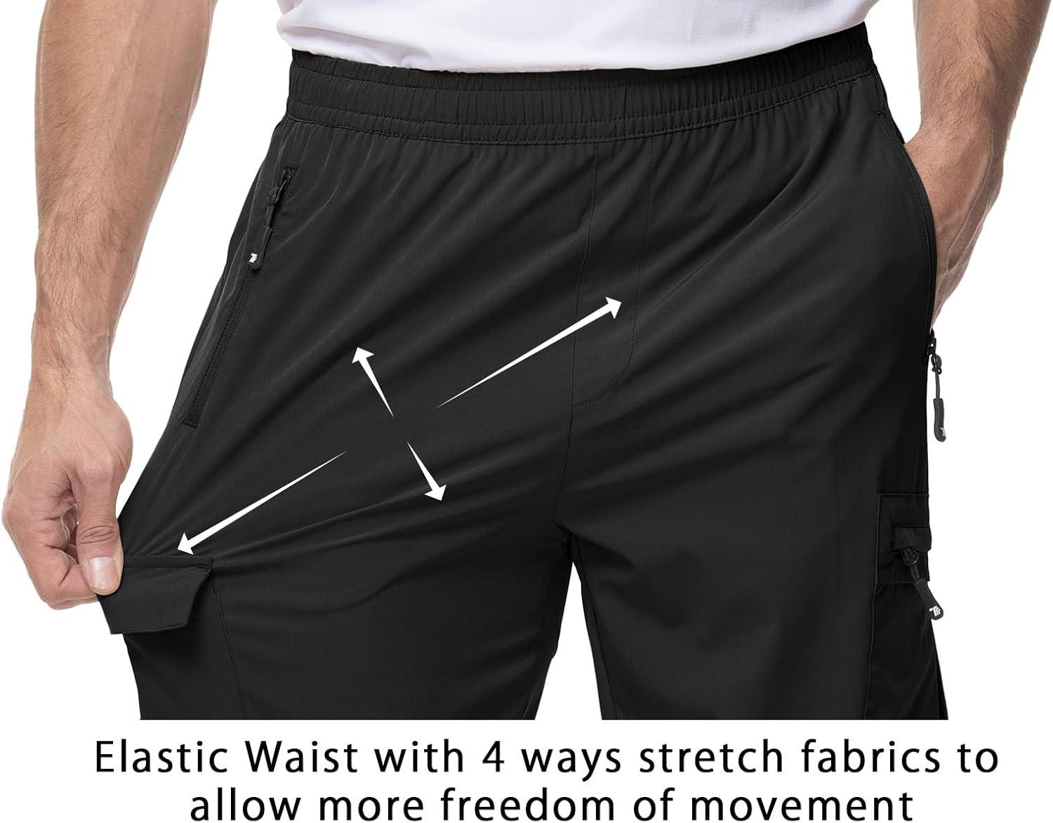 imageTBMPOY Mens Lightweight Hiking Travel Pants Cargo Pockets Quick Dry Stretch Water Resistant Fishing Outdoor WorkBlack