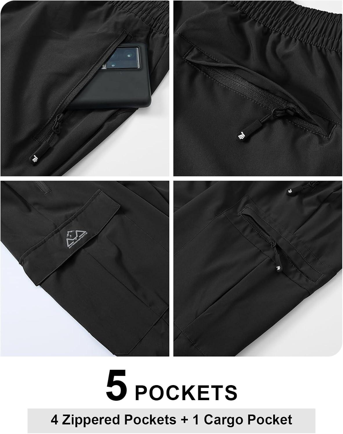 imageTBMPOY Mens Lightweight Hiking Travel Pants Cargo Pockets Quick Dry Stretch Water Resistant Fishing Outdoor WorkBlack