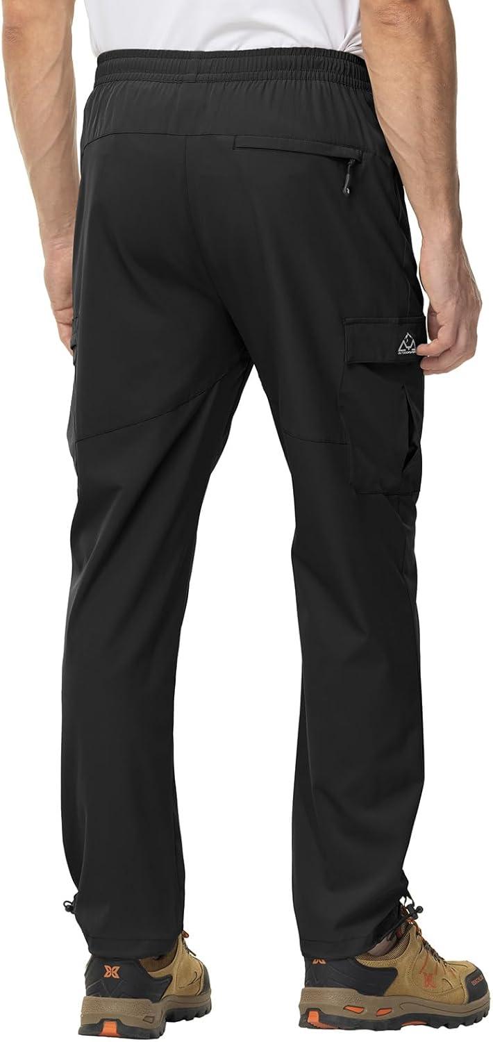 imageTBMPOY Mens Lightweight Hiking Travel Pants Cargo Pockets Quick Dry Stretch Water Resistant Fishing Outdoor WorkBlack