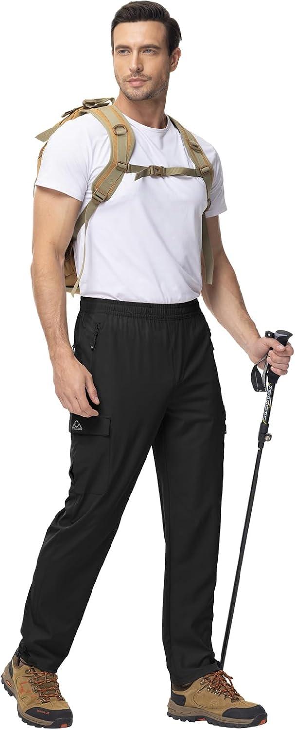imageTBMPOY Mens Lightweight Hiking Travel Pants Cargo Pockets Quick Dry Stretch Water Resistant Fishing Outdoor WorkBlack