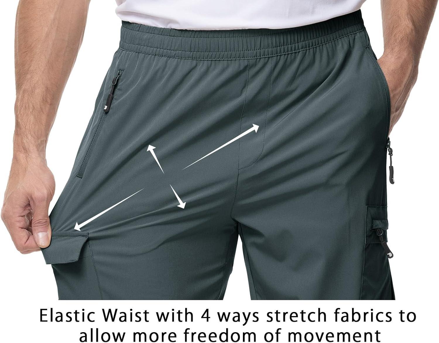 imageTBMPOY Mens Lightweight Hiking Travel Pants Cargo Pockets Quick Dry Stretch Water Resistant Fishing Outdoor WorkCold Grey
