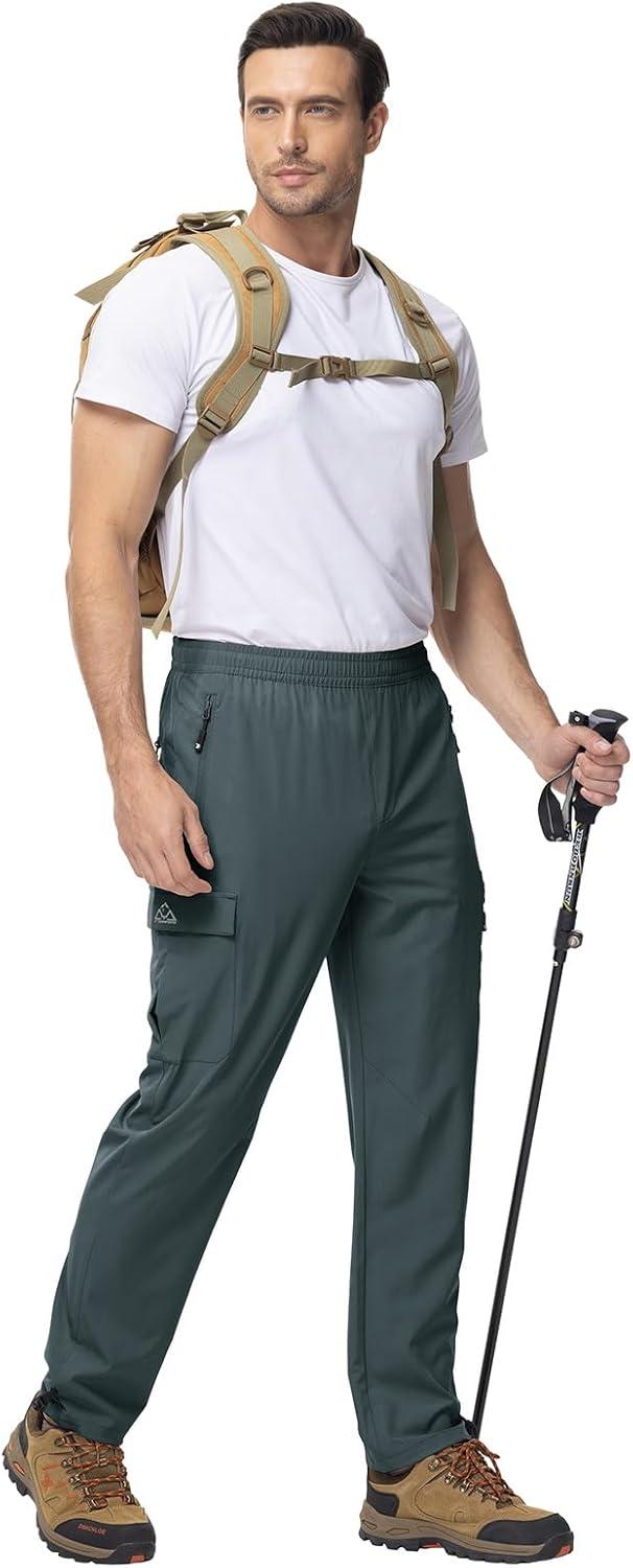 imageTBMPOY Mens Lightweight Hiking Travel Pants Cargo Pockets Quick Dry Stretch Water Resistant Fishing Outdoor WorkCold Grey