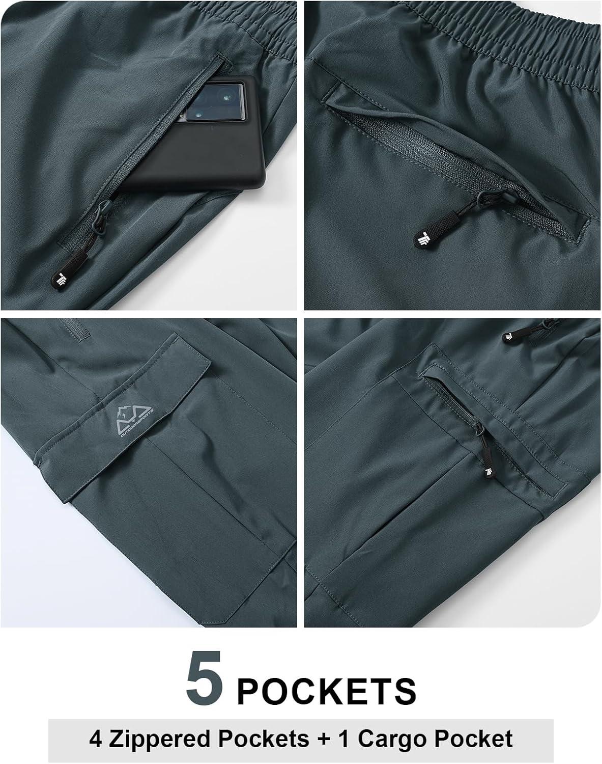 imageTBMPOY Mens Lightweight Hiking Travel Pants Cargo Pockets Quick Dry Stretch Water Resistant Fishing Outdoor WorkCold Grey