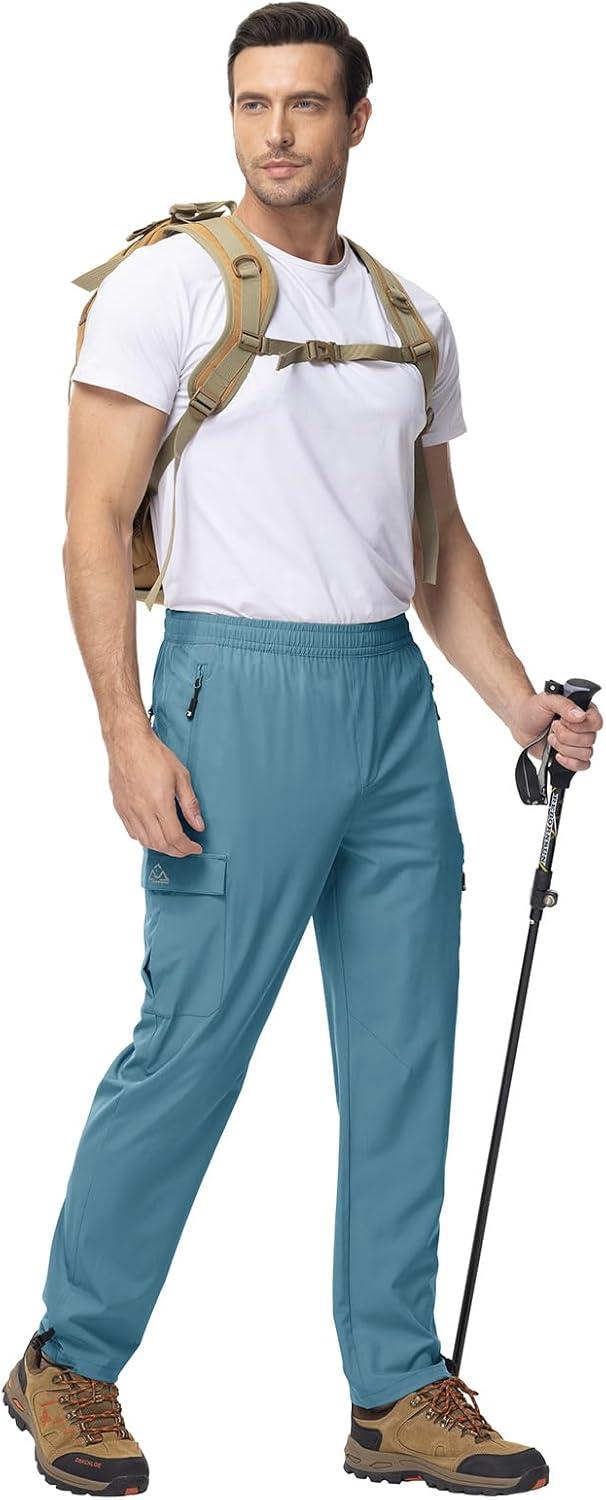 imageTBMPOY Mens Lightweight Hiking Travel Pants Cargo Pockets Quick Dry Stretch Water Resistant Fishing Outdoor WorkGrey Blue