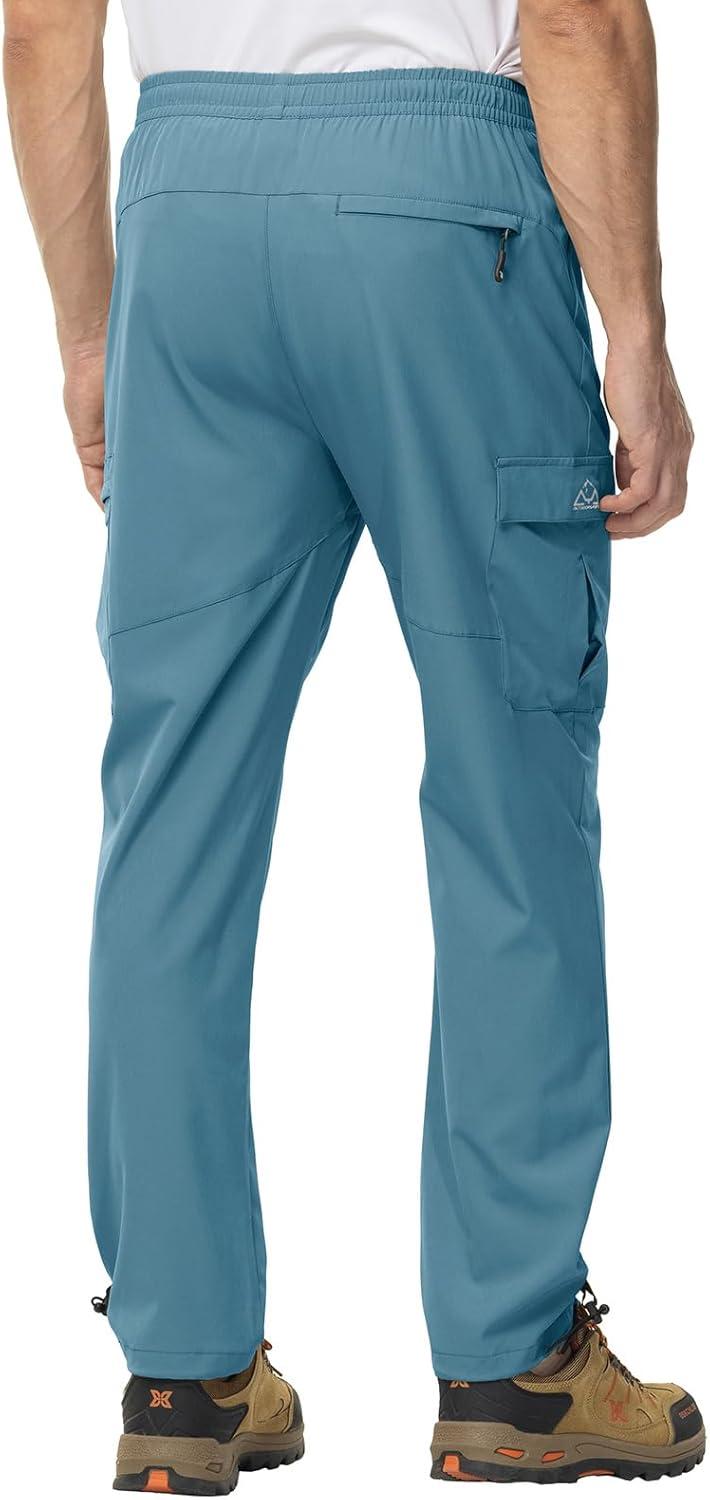 imageTBMPOY Mens Lightweight Hiking Travel Pants Cargo Pockets Quick Dry Stretch Water Resistant Fishing Outdoor WorkGrey Blue
