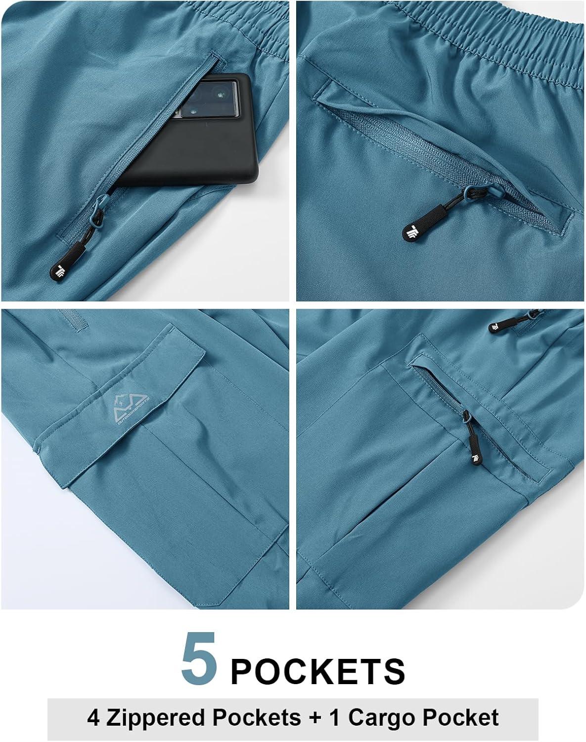 imageTBMPOY Mens Lightweight Hiking Travel Pants Cargo Pockets Quick Dry Stretch Water Resistant Fishing Outdoor WorkGrey Blue